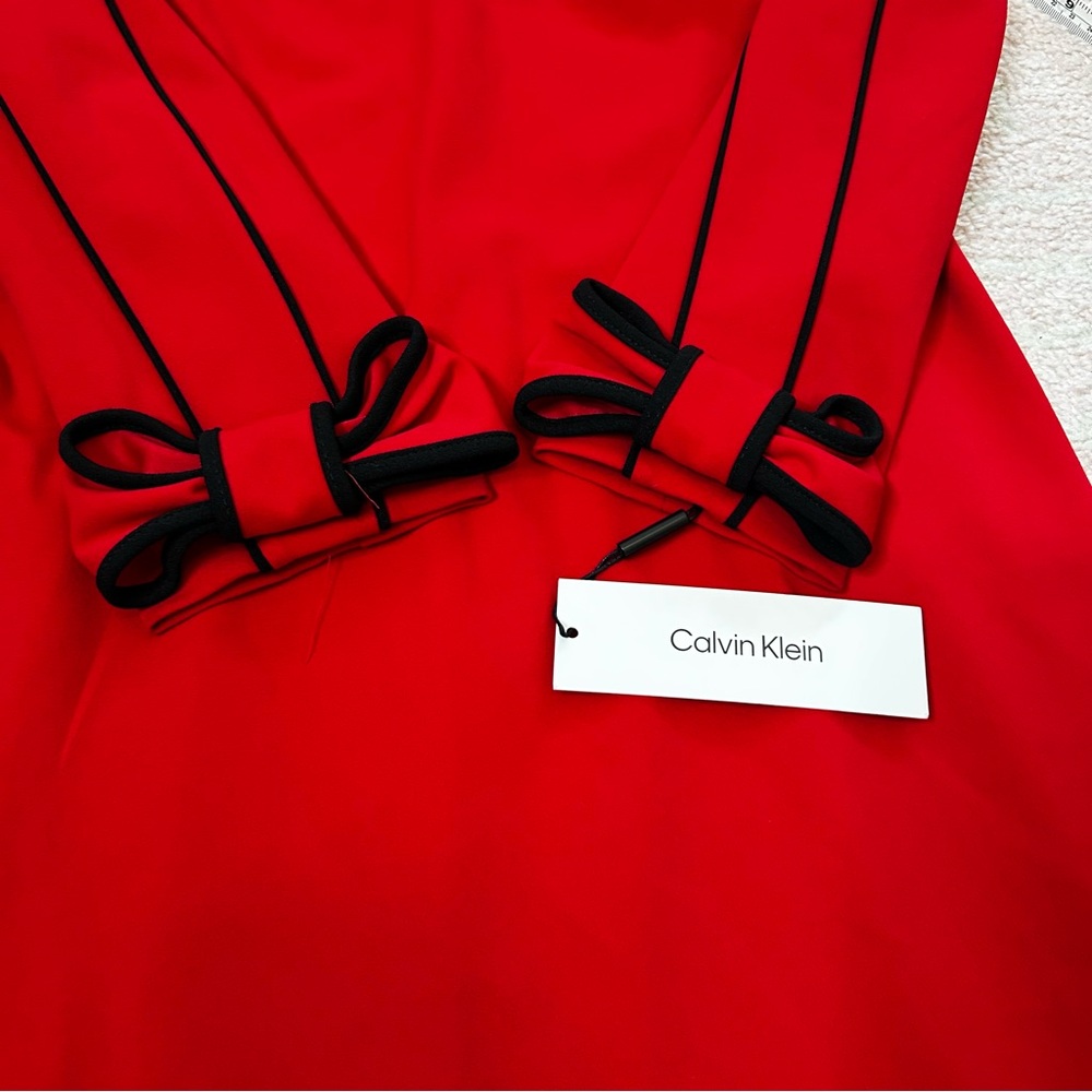 NWT Calvin Klein Red 3/4 Sleeve Sheath Midi Dress Bow Details Size 10 Holiday - Picture 13 of 14
